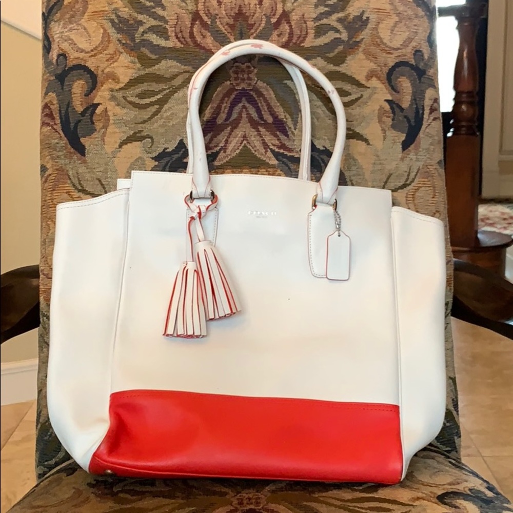 White Leather Coach Tote Bag